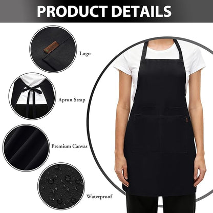 BOHARERS Chef Apron - Heavy 9.17oz Canvas Work Apron with 4 Pockets for Unisex, Ideal for Cooking,Gardening, Hairstylist (1, Black)
