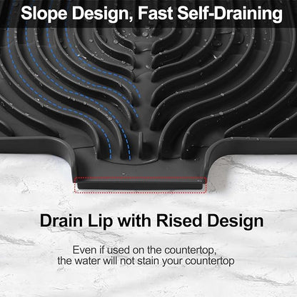 Dish Drying Mat for Kitchen Counter, with Built-in Drain Lip, Food-Grade Silicone, Easy Clean Pad for Countertop Protection, Multi-Functional Use (18x11.8, Black) - Image 2