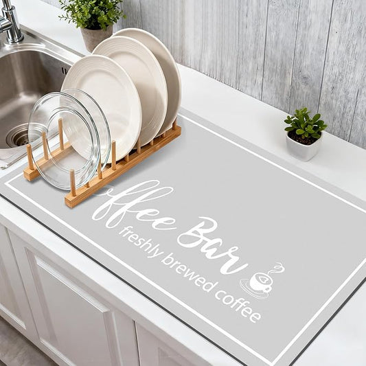 Findosom Dish Drying Mat, 12"x 20" Super Absorbent & Hide Stain Coffee Mat, Cuttable Drying Mat for Kitchen Counter, Coffee Bar Accessories, Under Dish Rack, Coffee Maker, Espresso Machine, LightGrey by Findosom
