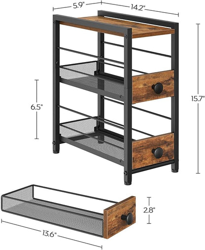 YATINEY Spice Rack, 3-Tier Pull Out Spice Rack Organizer for Countertop, Narrow Kitchen Countertop Storage Shelf with 2 Drawers, for Kitchen, Cafe, Rustic Brown and Black SR02BR - Image 3