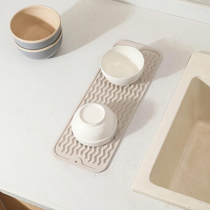 MicoYang Silicone Dish Drying Mat for Multiple Usage,Easy clean,Eco-friendly,Heat-resistant Silicone Mat for Kitchen Counter,Sink,Bar,Bottle,or Cup Tapioca M 17 inches x 6 inches - Image 8
