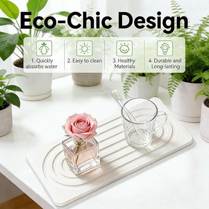 2 PCS Water Absorbing Diatomite Coasters, Stone Drying Mat for Kitchen Counter, Quick Dry Stone Mat Trays for Bathroom Kitchen Counter, Soap Dish Tray Used for Hand Soaps (White, 8.3" x 4") - Image 5