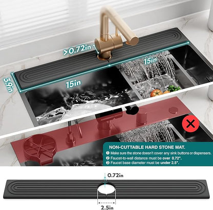 eormoe 30 inch Kitchen Faucet Absorbent Mat - Diatomaceous Earth Splash Guard for Sink Faucet, Aesthetic Water Absorbing Stone Tray in The Modern Home (30" x 3.9", Dark grey) - Image 4