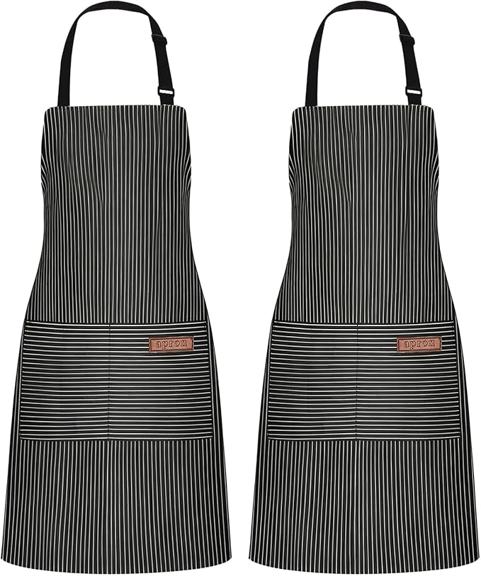 2Pack Adjustable Kitchen Apron for Women Men with 2 Pockets，Cotton-Polyester Blend Bib Aprons for Cooking,Baking by ZAIORD