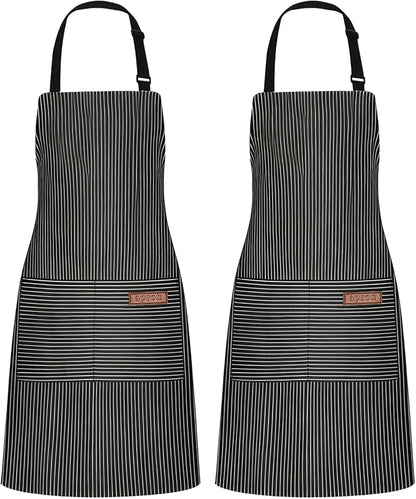 2Pack Adjustable Kitchen Apron for Women Men with 2 Pockets，Cotton-Polyester Blend Bib Aprons for Cooking,Baking by ZAIORD