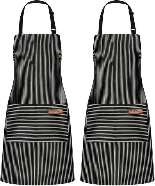 2Pack Adjustable Kitchen Apron for Women Men with 2 Pockets，Cotton-Polyester Blend Bib Aprons for Cooking,Baking by ZAIORD