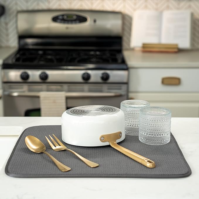 S&T INC. Dish Drying Mat, 16” x 18”, Absorbent Microfiber Kitchen Counter Mat, Dish Drying Pad for Dishes, Utensils, Pots and Pans, Large, Charcoal - Image 4
