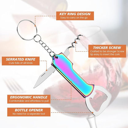 Ziliny 24 Pcs Bottle Opener Keychain Bulk Wine Bottle Beer Opener Keychain 3.27" Stainless Steel Corkscrew Waiter Corkscrew Wine Keyring Gifts for Christmas Bar Party Wedding Home (Titanium Color)