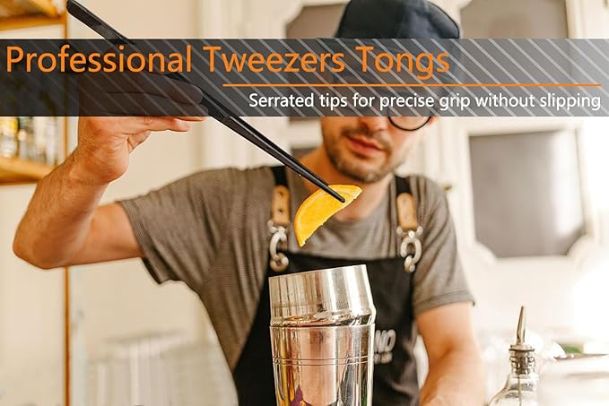 JETKONG 6 Pcs Cooking Tweezer Tongs, 12'' and 6.3" Stainless Steel Kitchen Tweezer Set, Professional Chef Tweezers for Cooking, Repairing, Sea Food, BBQ, Multi-use (Black) - Image 7