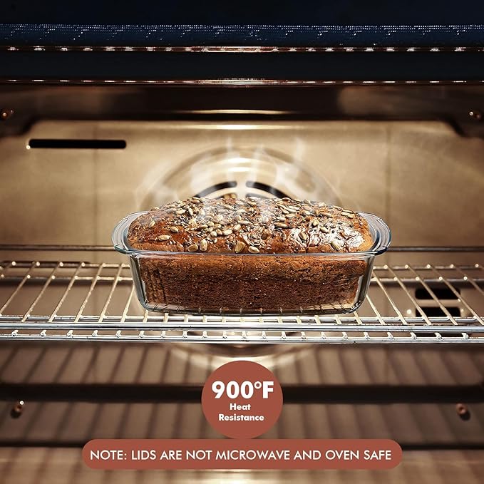 Razab LARGE 7.6 Cups/1800 ML/1.9 Qt Glass Loaf Pan with Lids (Set of 2) - Meatloaf Pan BPA free Airtight Lids Grip Handle Easy Carry, Microwave and Oven Safe - Loaf Pans For Baking Bread, Cakes - Image 6