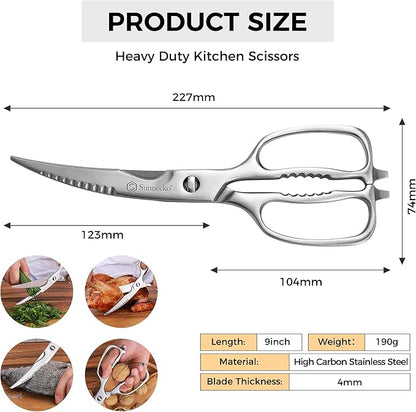 Sunnecko Heavy Duty Kitchen Scissors - Stainless Steel Kitchen Shears, Ultra Sharp Micro Serrated Poultry Shears, Cooking Scissors for Meat, 9 Inch Curved Blades - Image 3