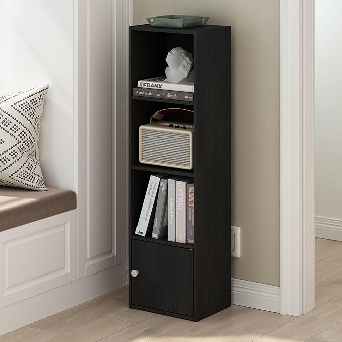 Furinno Luder Shelf Bookcase with 1 Door Storage Cabinet, Blackwood - Image 2