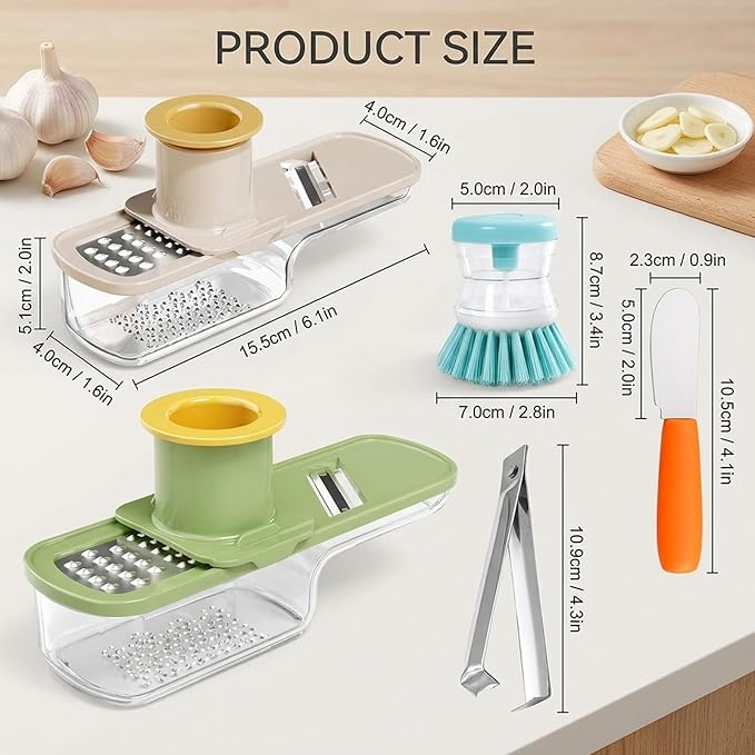 5-Piece Garlic Slicer Set for Easy Meal Prep, Garlic Slicer Super Thin,Garlic Grater with Stainless Steel Blades, Effortless Garlic Grater Plate for Cooking Enthusiasts