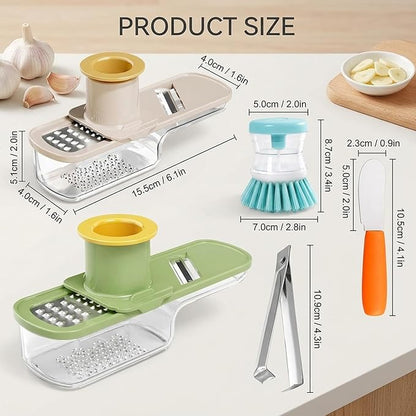 5-Piece Garlic Slicer Set for Easy Meal Prep, Garlic Slicer Super Thin,Garlic Grater with Stainless Steel Blades, Effortless Garlic Grater Plate for Cooking Enthusiasts