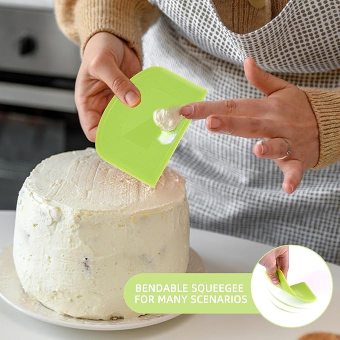 4 Pieces Food Scraper, Flexible Dough Scraper, Dough Scraper for Sourdough, Multifunctional Kitchen Scraper Tool, Baking Scraper, Bread Dough Cutter, Cake Smoother for Icing (White, Green, Blue, Pink) - Image 6