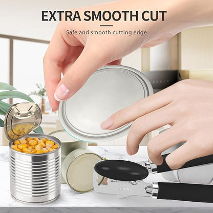 Safring Can Opener Manual, Heavy Duty Stainless Steel Smooth Edge Can Openers With Soft Touch Handle, Oversized Handheld Easy Turn Knob, Multi-Function Bottle Opener, Black