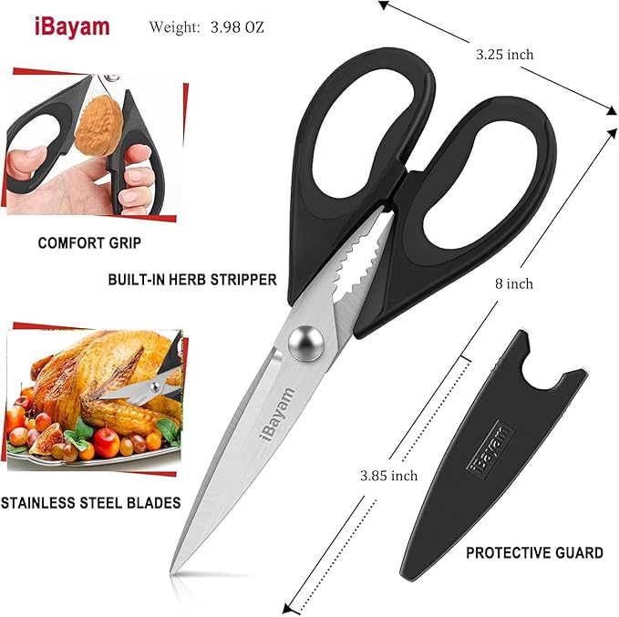 Small Kitchen Scissors 8-inch, iBayam 2 Pack Kitchen Shears All Purpose Meat Scissors Poultry Shears, Dishwasher Safe Food Cooking Scissors Heavy Duty Stainless Steel Utility (Black, Aqua Sky) - Image 2