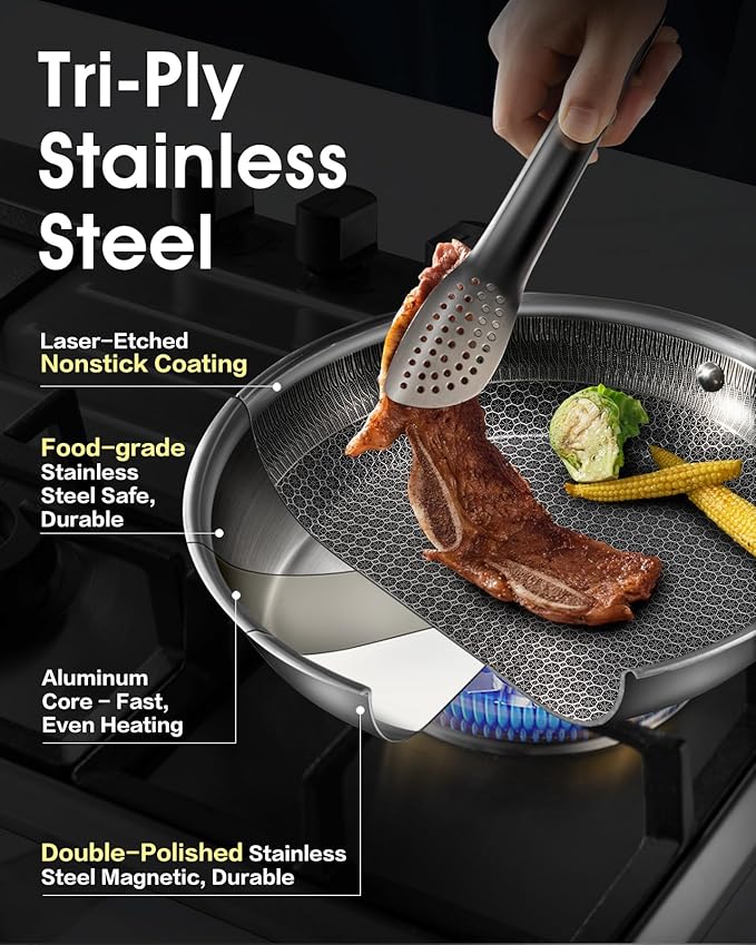 USELUCK Non Stick Frying Pans with Lid,8/10/12 inch Skillet Set,Update Coating.Compatible with All Cooktops,Oven Safe,Dishwasher Safe,PFAS-Free.