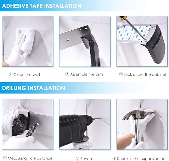 simpletome ONE Hand Tear Paper Towel Holder Under Cabinet Adhesive or Drilling Installation Aluminum Alloy + ABS (Black) - Image 9