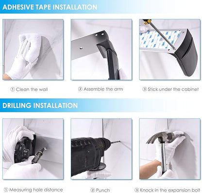 simpletome ONE Hand Tear Paper Towel Holder Under Cabinet Adhesive or Drilling Installation Aluminum Alloy + ABS (Black) - Image 9