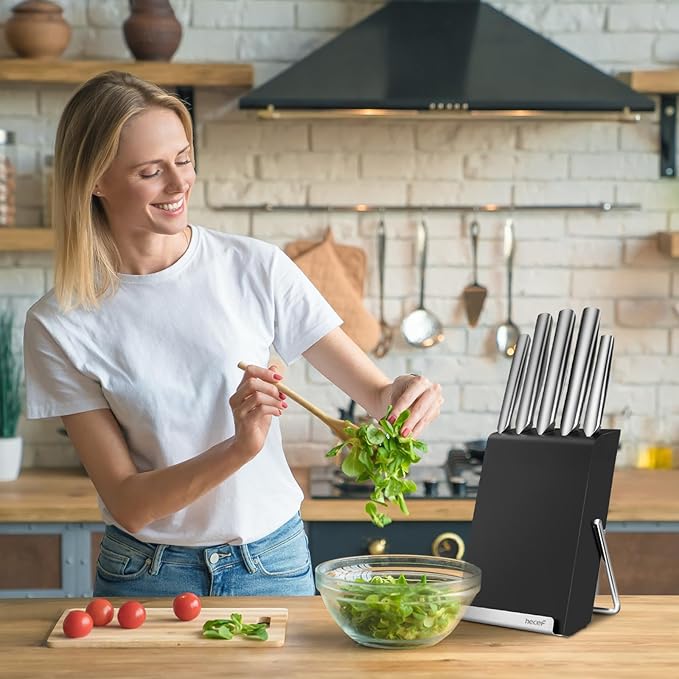 hecef 6-Piece Silver Stainless Steel Knife Set with Tablet Stand, Innovative knife Block – All-in-One Kitchen Solution, Ergonomic Handles and Safe Storage