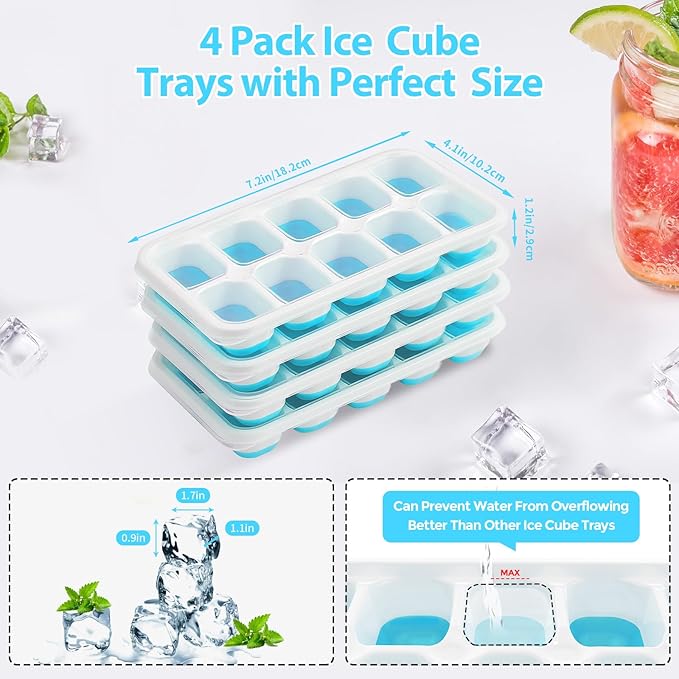 DOQAUS Ice Cube Tray with Lids - 4 Pack Stackable Silicone Ice Trays for Freezer, BPA & LFGB Safe, Easy Release for Kitchen, RV, Cocktail, Coffee, Soup & Food - Image 4