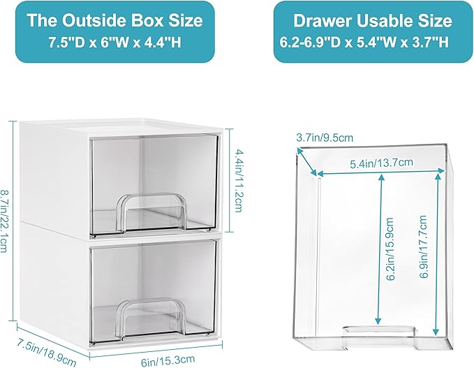 Vtopmart 4Pack Small Stackable Storage Drawers, Bathroom Makeup Organizer,Plastic Storage Bins For Vanity, Undersink, Kitchen Cabinets, Pantry, Home Organization(White) - Image 3