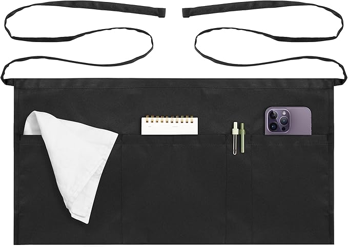 Syntus Server Apron for Men Women, Waitress Waist Apron, Black 1/3/12 Packs by Syntus