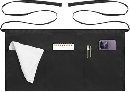 Syntus Server Apron for Men Women, Waitress Waist Apron, Black 1/3/12 Packs by Syntus