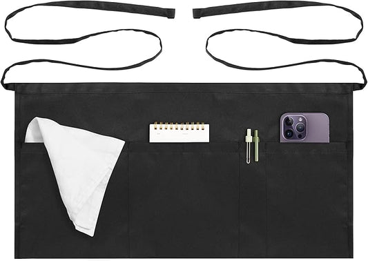 Syntus Server Apron for Men Women, Waitress Waist Apron, Black 1/3/12 Packs by Syntus