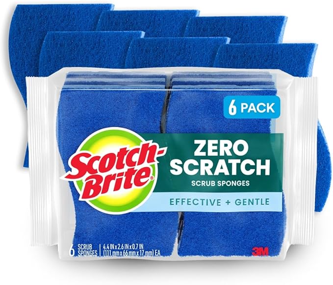 Scotch-Brite Zero Scratch Scrub Sponge, 6 Kitchen Sponges for Cleaning Around the Home, Bathroom & More, Scratch-free Dish Scrubber, Multi-surface Safe, Best for Nonstick Pots and Pans by Scotch-Brite
