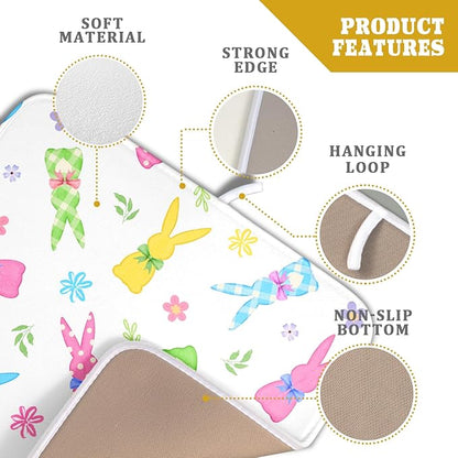 Easter Dish Drying Mat for Kitchen Counter Cute Bunny Floral Holiday Microfiber Absorbent Dish Draining Reusable Washable Foldable 16"x18" - Image 4
