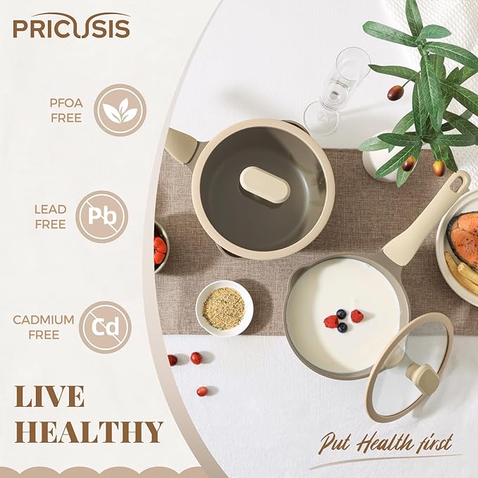 PRICUSIS Nonstick Saucepan with Lid, 2 Quart Sauce Pan, Healthy Sauce Pot with Pour Spouts for Multipurpose Use, PFOS & PFOA Free, Induction Compatible, Apricot - Image 5