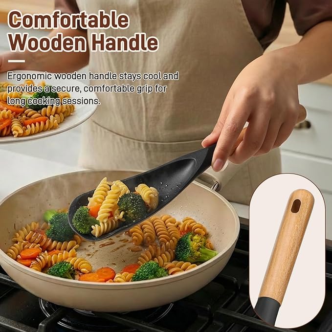 3 PACK Cooking Spatula Spoon for Nonstick Cookware, Multifunction Spoonula Great for Cooking, Serving, Baking, Mixing, Stirring, Scoop, Scrape - Sturdy BPA-Free Heat Resistant Silicone & Wood Handle - Image 7