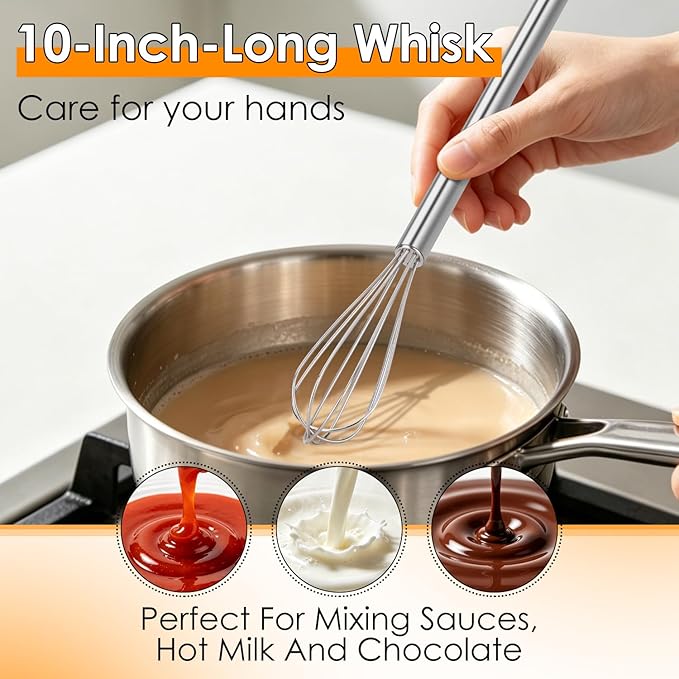 HOTEC 10 Inch Mini Whisk, Anti-Rust 304 Stainless Steel Small Whisks for Cooking, Baking, Mixing Ingredients & Deep Containers - Image 4