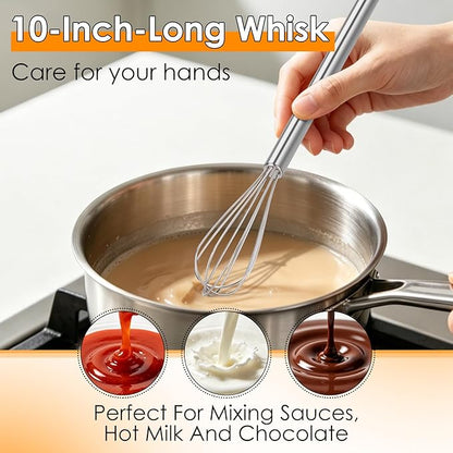 HOTEC 10 Inch Mini Whisk, Anti-Rust 304 Stainless Steel Small Whisks for Cooking, Baking, Mixing Ingredients & Deep Containers - Image 4