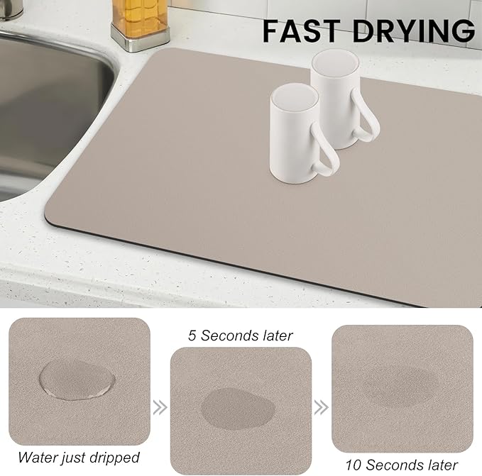 WISELIFE Dish Drying Mat Super Absorbent Drying Mat Large Dish Drying Mats for Kitchen Counter Easy Clean Dish Mat Kitchen Drying Mat16"x 24" Classic Khaki - Image 4
