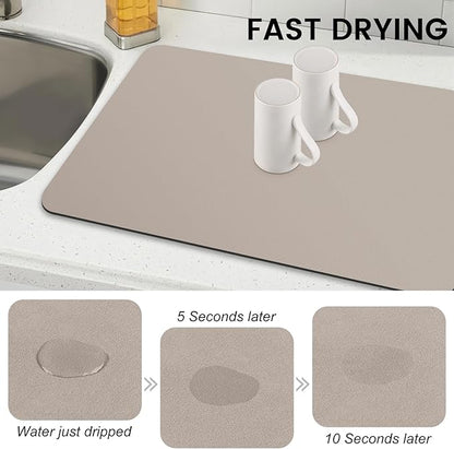 WISELIFE Dish Drying Mat Super Absorbent Drying Mat Large Dish Drying Mats for Kitchen Counter Easy Clean Dish Mat Kitchen Drying Mat16"x 24" Classic Khaki - Image 4
