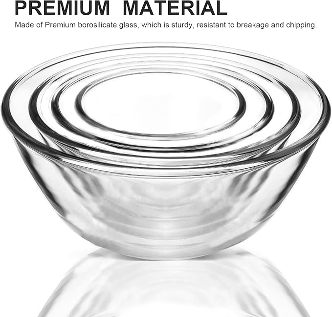 M MCIRCO Glass Mixing Bowls with Lids, 4 Packs Glass Bowl Set, Nesting Bowls for Meal Prep, Food Storage, Bowls For Cooking, Baking, BPA-Free, 0.8/1.7/2.9/4.8 Qt - Image 3
