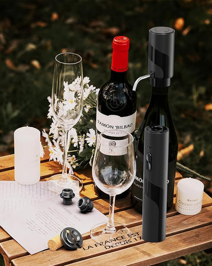 CIRCLE JOY Electric Wine Bottle Opener Set Rechargeable 7-in-1 Wine Set with Foil Cutter, Electric Wine Opener, Electric 2in-1 Wine Aerator & Pourer, Electric Vacuum Pump and 2 Wine Stoppers, Black - Image 6