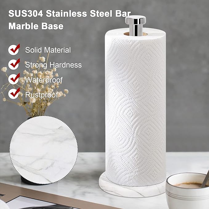 NearMoon Standing Paper Towel Holder, Kitchen Paper Towel Tissue Holder- for Bathroom Countertop, Standard or Jumbo-Sized Roll Paper (with Marble Base, Chrome Finish) - Image 4