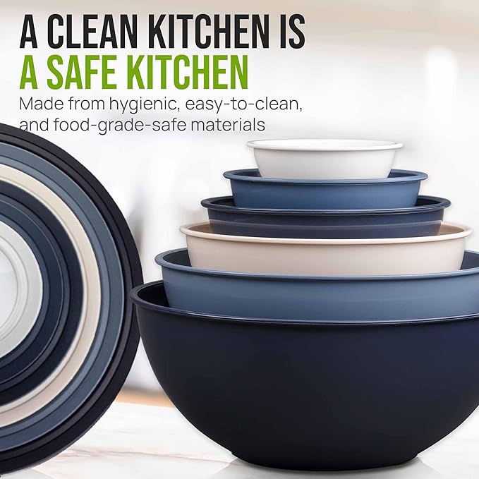 Zulay Kitchen 12 Piece Plastic Mixing Bowls with Leak-Proof Lids Set - Microwave and Freezer Safe Kitchen Mixing Bowls for Preparing, Serving and Storing - Large Nesting Bowls (Navy Ombre) - Image 6