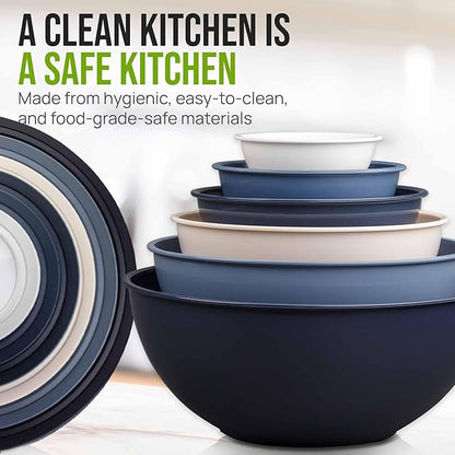 Zulay Kitchen 12 Piece Plastic Mixing Bowls with Leak-Proof Lids Set - Microwave and Freezer Safe Kitchen Mixing Bowls for Preparing, Serving and Storing - Large Nesting Bowls (Navy Ombre) - Image 6
