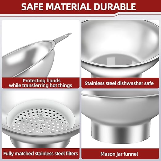 Standard Mason Jar Funnel with Strainer,Large Metal Funnel for transferring Milk, Juice, Oils, flavorings - Image 2
