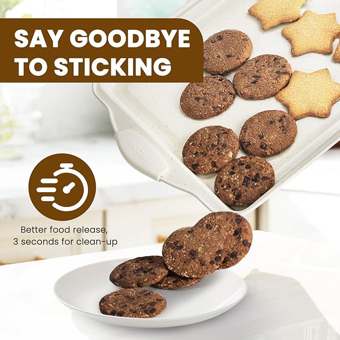 Kikcoin 22 PCS Nonstick Baking Pans Set, Stackable Bakeware Sets with Silicone Handles, 450°F Oven Safe Baking Sheet Set, Easy Release Cookie Sheets for Baking, Cream - Image 4