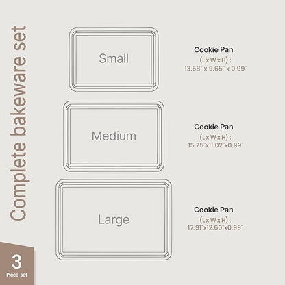 Diamond Bottom Cookie Sheet Set of 3, Nonstick Gold Carbon Steel Baking Pans for Crisp Baking, Space-Saving Stackable Trays, PFOA, PFOS, PTFE Free, Oven Safe Up to 450°F, Small, Medium & Large Sheets - Image 2