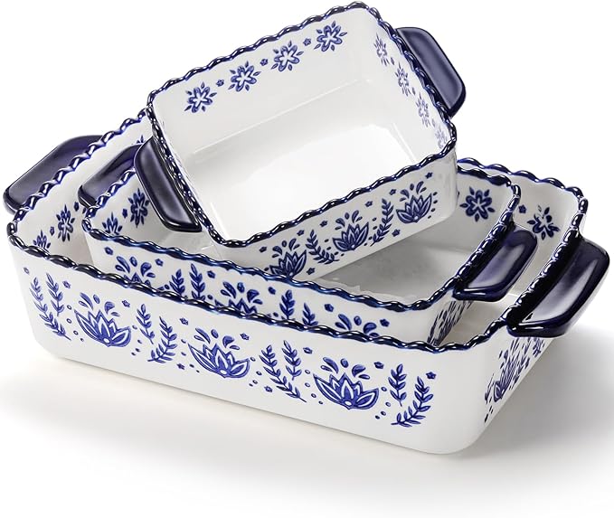 SOUJOY 3 Pack Porcelain Bakeware Set, Rectangular Baking Dishes, Lasagna Pan for Cooking, Kitchen, Casserole Dishes, Cake Dinner, Banquet and Daily Use by SOUJOY