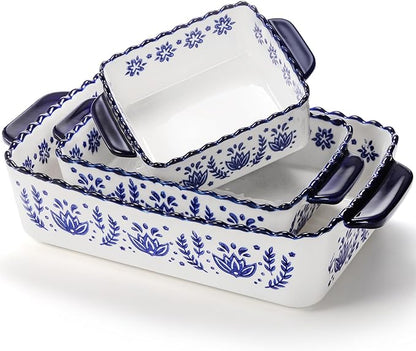 SOUJOY 3 Pack Porcelain Bakeware Set, Rectangular Baking Dishes, Lasagna Pan for Cooking, Kitchen, Casserole Dishes, Cake Dinner, Banquet and Daily Use by SOUJOY