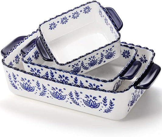 SOUJOY 3 Pack Porcelain Bakeware Set, Rectangular Baking Dishes, Lasagna Pan for Cooking, Kitchen, Casserole Dishes, Cake Dinner, Banquet and Daily Use by SOUJOY
