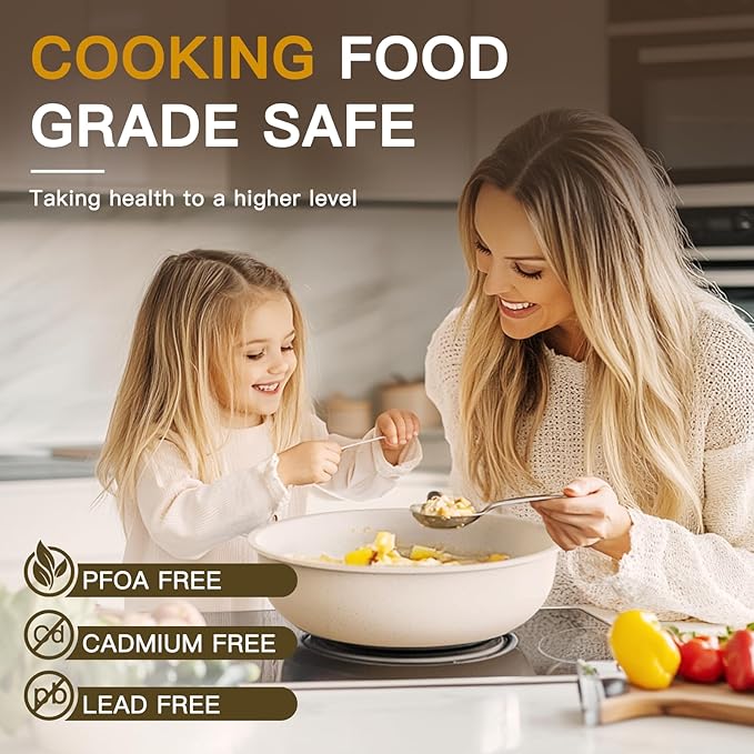 Astercook 21 Pcs Pots and Pans Set Non Stick, Ceramic Cookware Set Detachable Handle, RV Kitchen Cooking Set Removable Handles, Oven Safe, Induction Ready, Stackable, Cream White, Mothers Day Gifts - Image 8